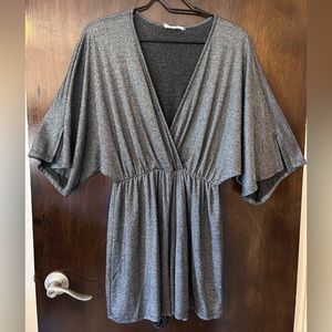 Millibon Champagne Shimmer Romper Elastic Waist Low Front V Neck Size Medium